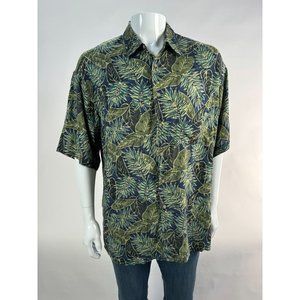 Pierre Cardin Vintage Blue Green Palms Hawaiian Styled Shirt Size Large Rayon